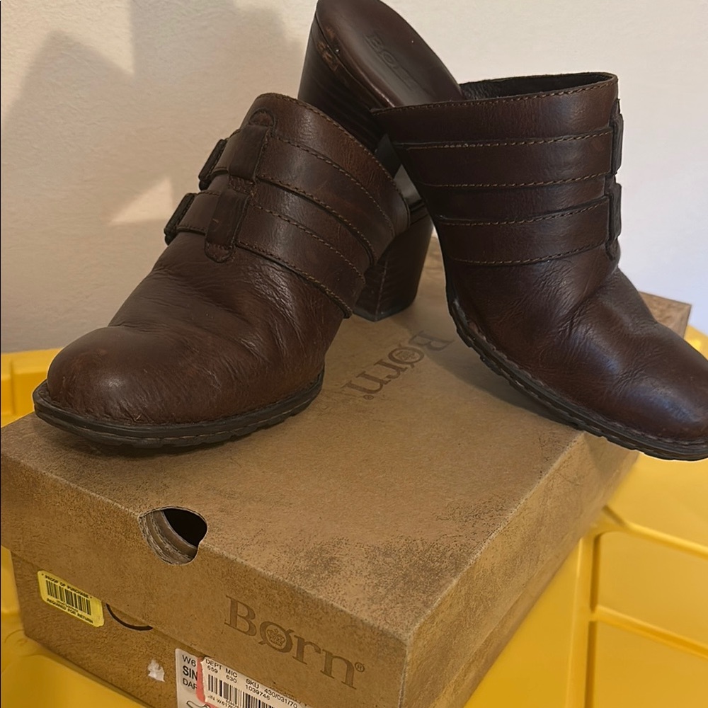 Born Brown Leather Mules Classic Comfort